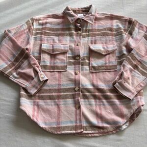 Barbie Pink Plaid Logo Shacket Jacket Size L | Y2K Retro Cozy Layer